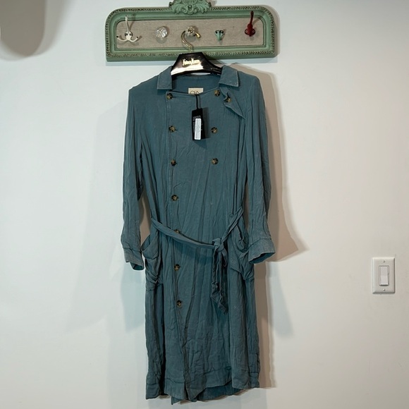 Chaser Jackets & Blazers - Chaser heirloom woven long sleeve belted trenchcoat coastal cloud wash small new